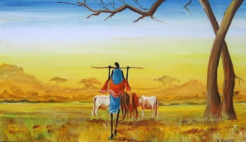 Herding Cattle de l’Afrique Peinture à l'huile